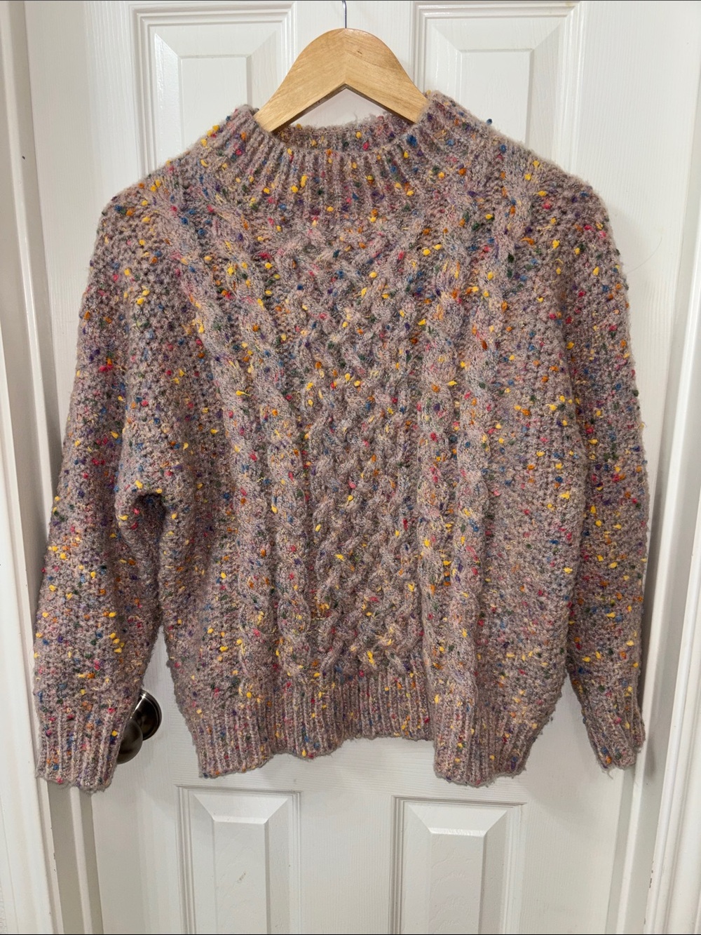 Harper Taupe Multicolor Speckled Cable-Knit Sweater